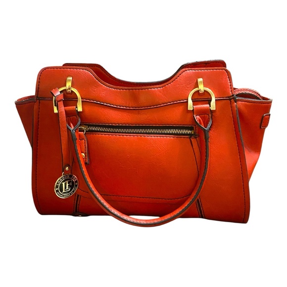 London Fog Roomy Red Orange Synthetic Leather Handbag Travel Up Tote - Picture 1 of 11